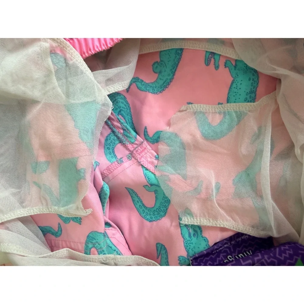 Chubbies Mens Pink Teal Alligator Print Swim Trunks Mesh Lined Shorts